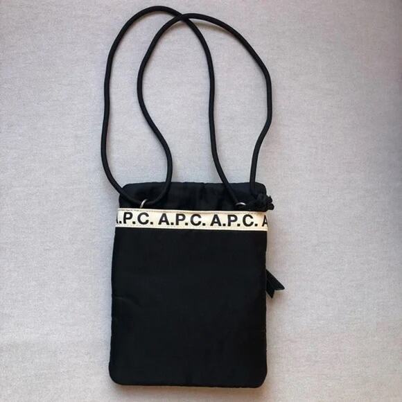 A.P.C. Black Nylon Logo Repeat Neck Pouch Crossbody Bag - Picture 4 of 12